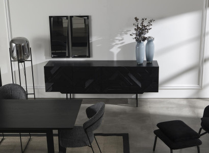 Black luxury sideboard cabinet furniture 208cm with mirror 2-piece set